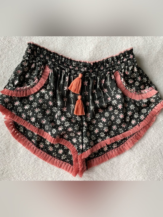 Poupette St. Barth Pants - Poupette St. Barth Lulu Silk Boxer Shorts sz 1 XS black pink Daisy fringe